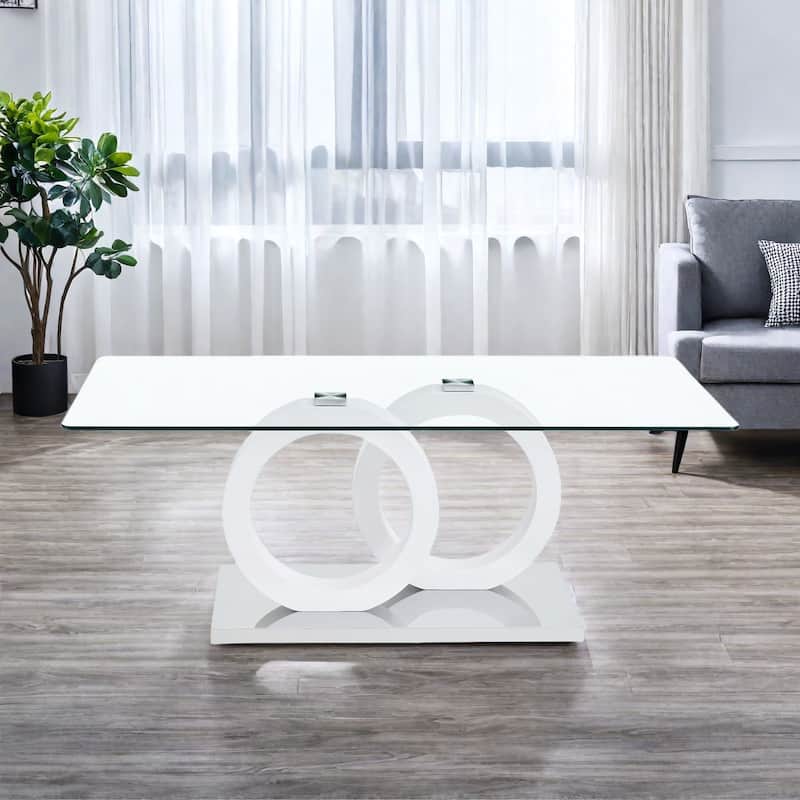 25.59" MDF Modern Minimalist Coffee Table with Circular MDF Base - Clear Top - White