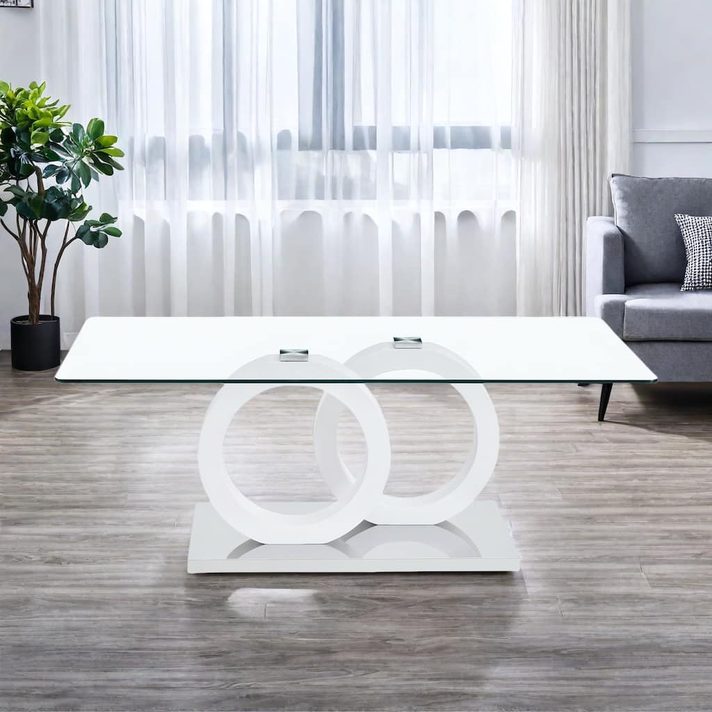 25.59" MDF Modern Minimalist Coffee Table with Circular MDF Base - Clear Top