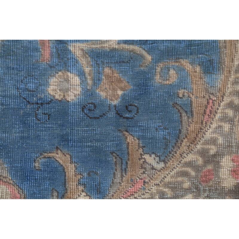 Distressed Tabriz Persian Vintage Rug Hand-Knotted Blue Wool Carpet - 10'0"x 13'4"