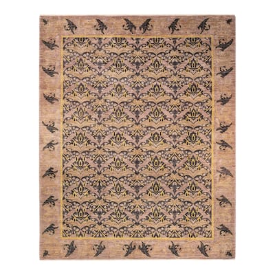 Overton Hand Knotted Wool Vintage Inspired Modern Contemporary Arts & Crafts Black Area Rug - 9' 2" x 11' 8"