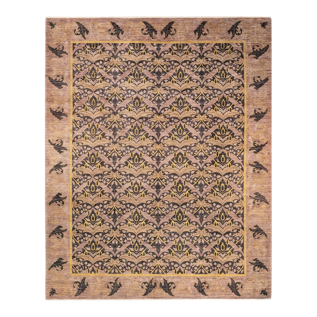 Overton Hand Knotted Wool Vintage Inspired Modern Contemporary Arts & Crafts Black Area Rug - 9' 2" x 11' 8"