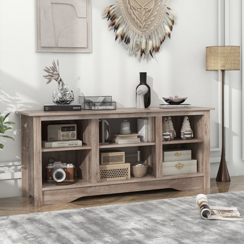 Engineered Wood 65 inches TV Stand with 6 Storage Cubby Shelves and Fireplace Space - 58" x 16" x 24.5"