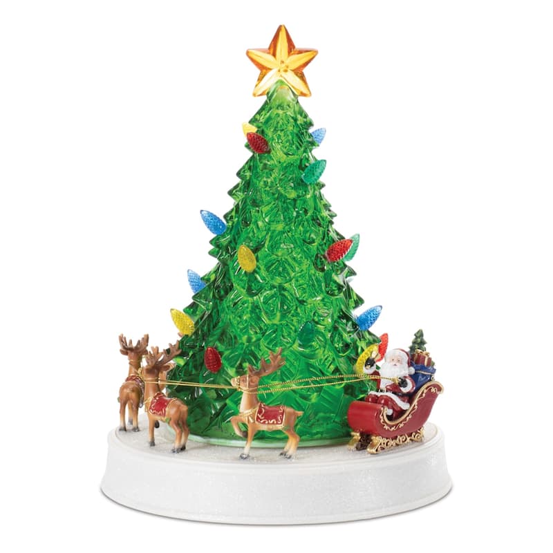 LED Lighted Rotating Musical Santa Sleigh Christmas Tree Decoration - 11"
