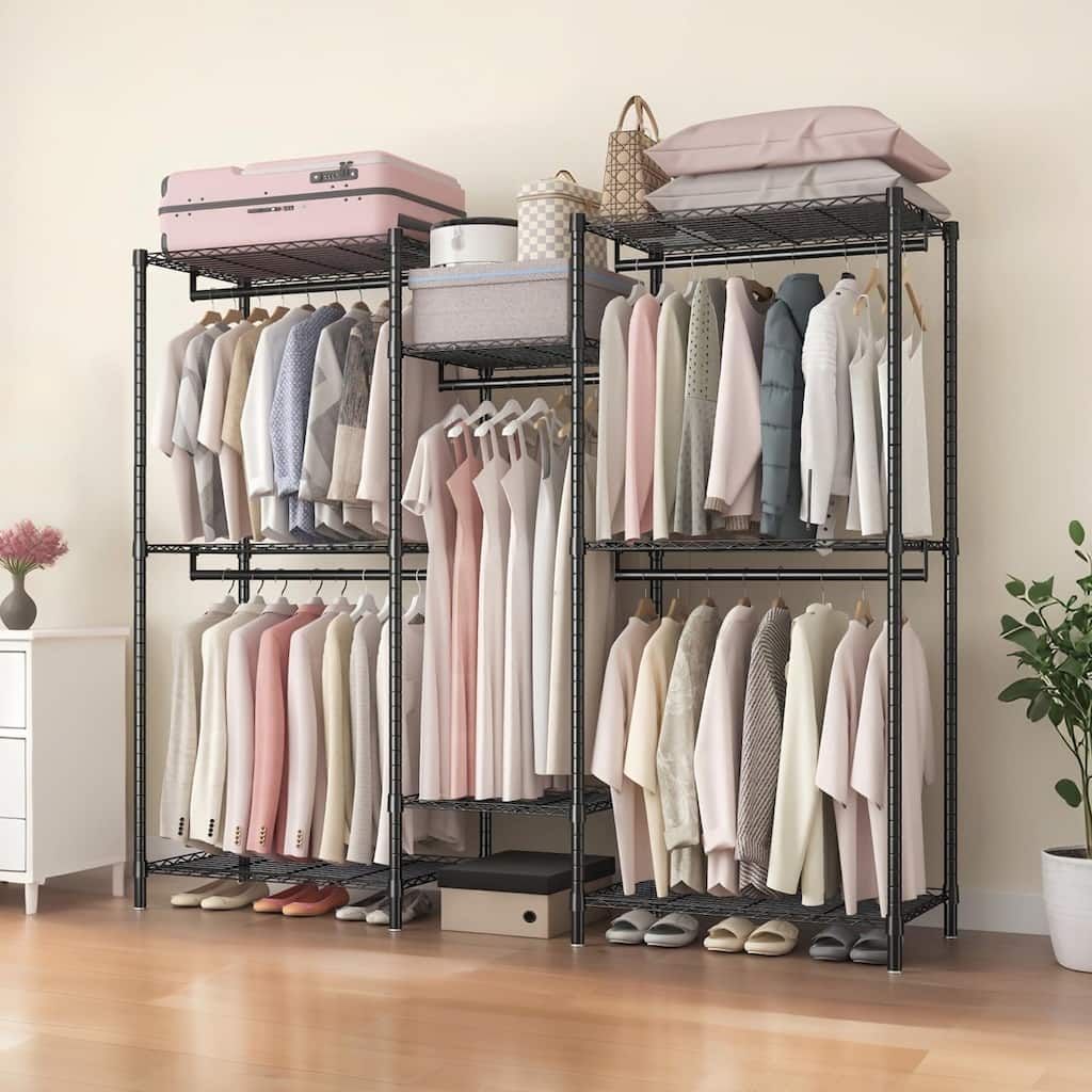 Heavy Duty Garment Rack with 8 Shelves & 5 Rails, Black