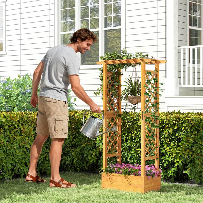 Costway 1/2 PCS 60” Raised Garden Bed with Trellis with Hanging Roof,
