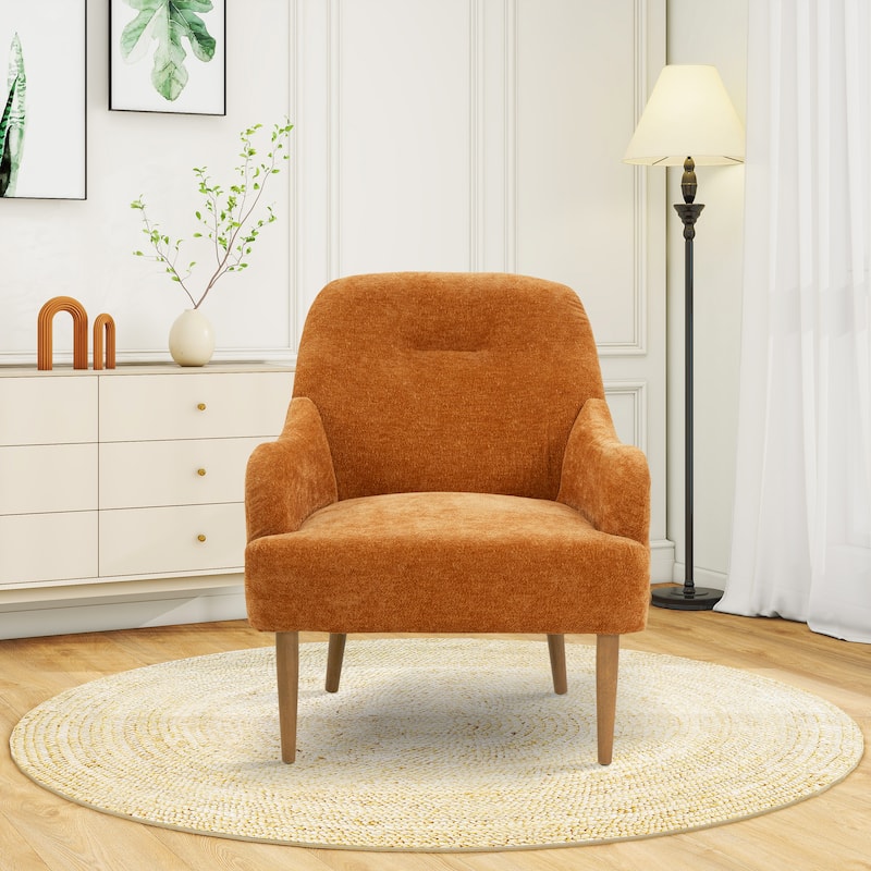 Modern Chenille Armchair Comfy Accent Chair with Wood Legs