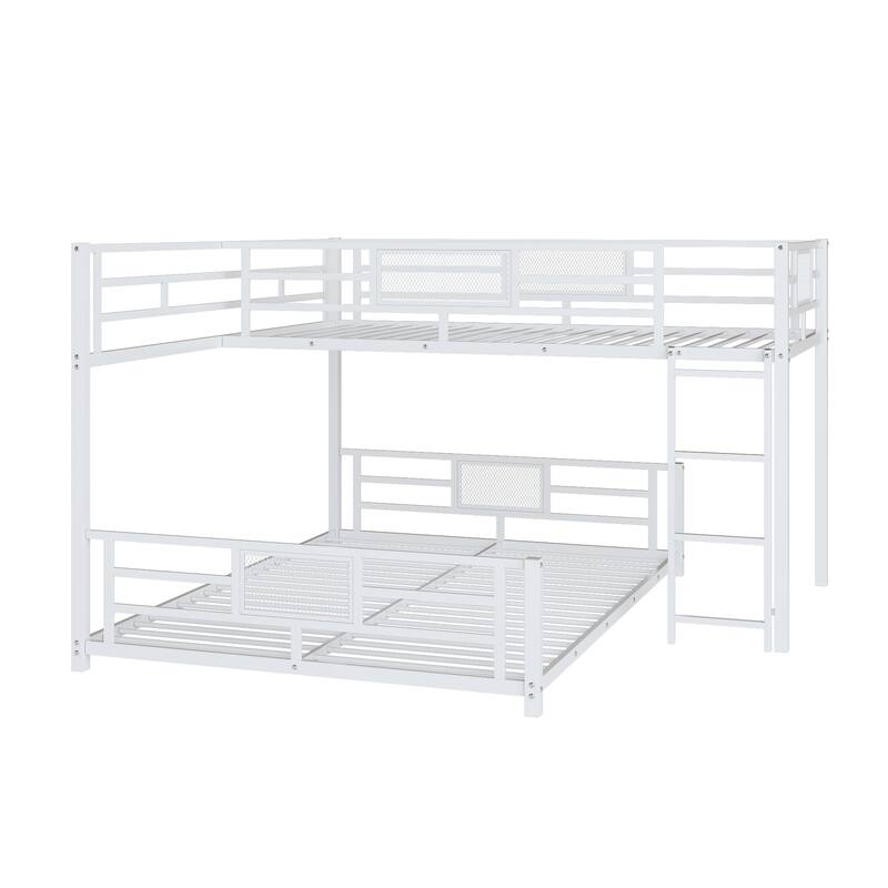 L-Shaped Twin Over Full Metal Bunk Bed in White
