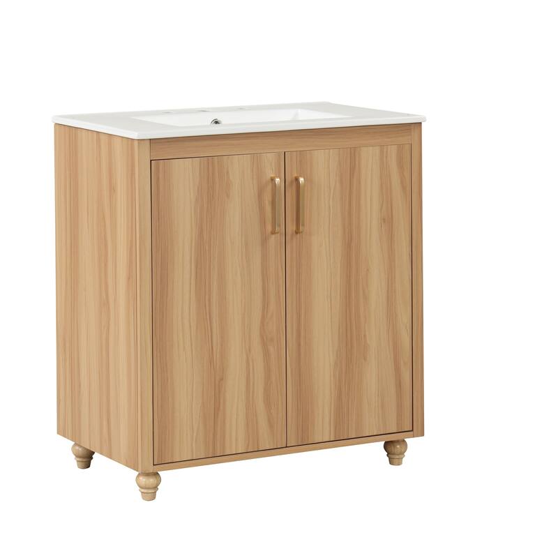 30 in. W x 18 in. D x 34 in. H Single Sink Freestanding Bath Vanity in Natural with White Ceramic Top - 30" x 18" x 34"