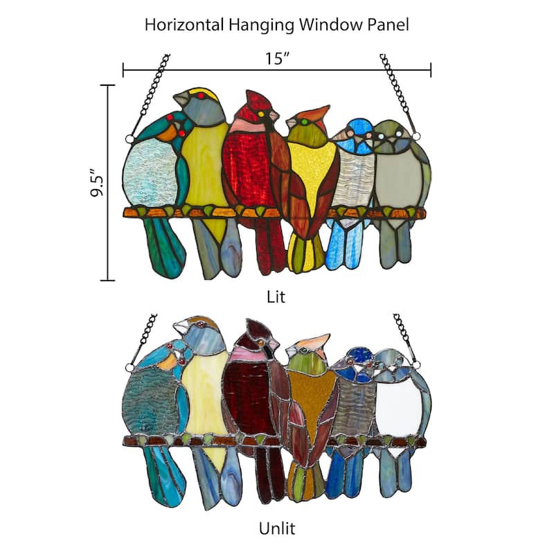 River of Goods 9.5"H Birds in Love Stained Glass Window Panel - 15"L x 0.25"W x 9.5"H