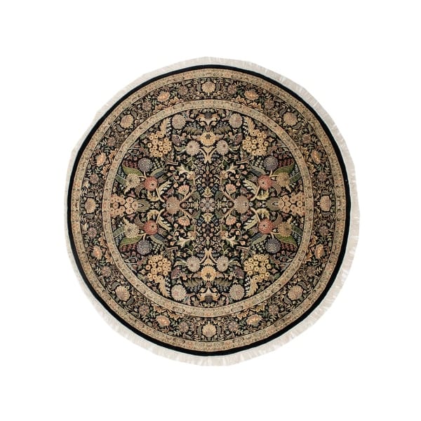 Noori Rug PakPersian Nagi Black/Green Round Rug 7'10" x 8'1" On