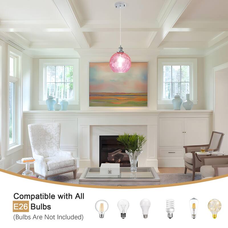 1-Light Metal Hanging Pendant Light with Glass Shade for Kitchen Island