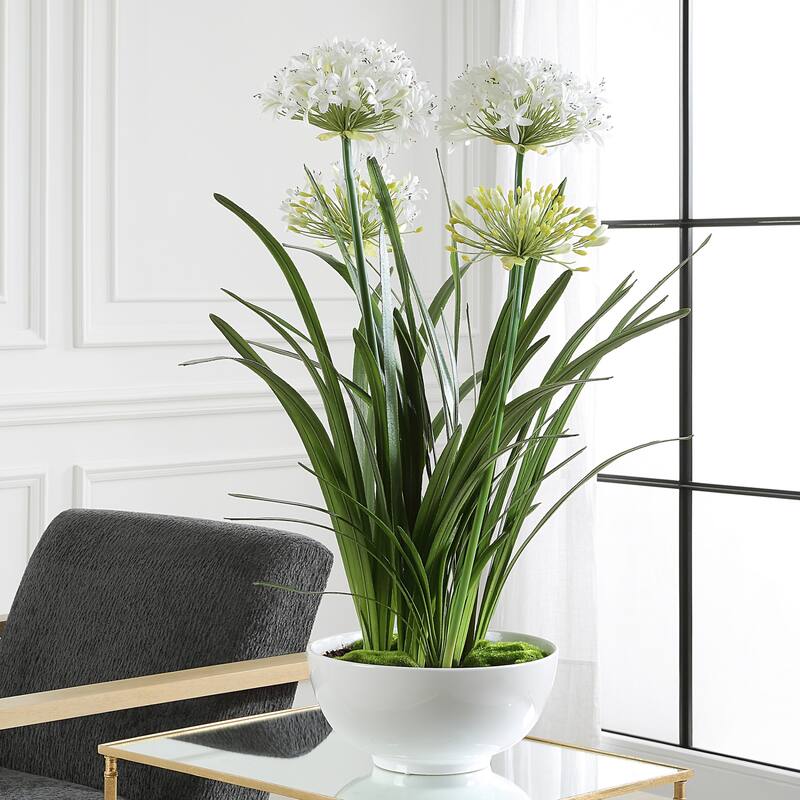 Uttermost 60221 Purity Agapanthus 30" Wide Faux Flowers Potted