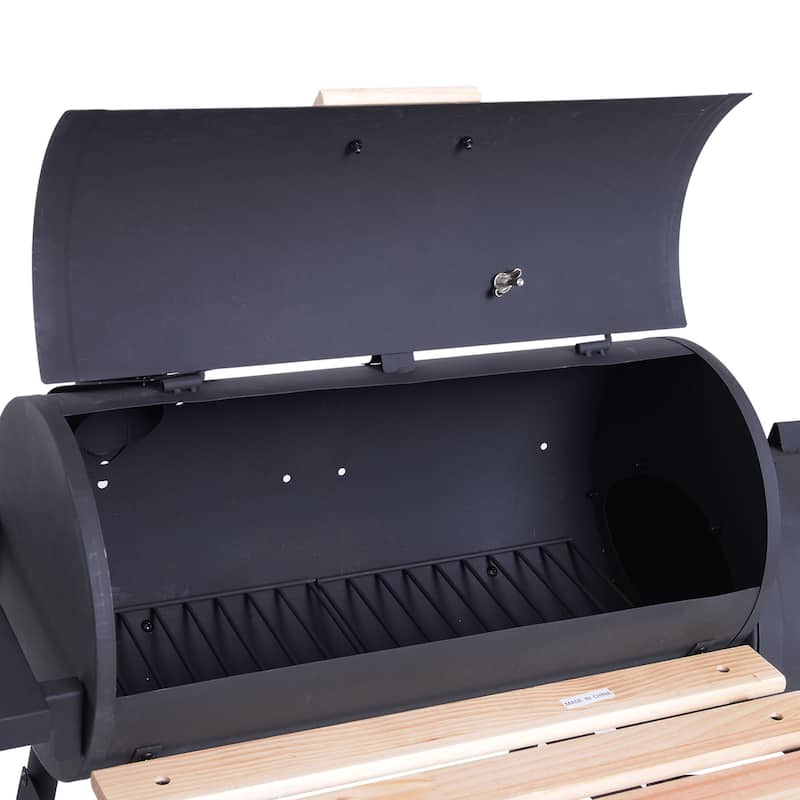 48" Steel Portable Backyard Charcoal BBQ Grill and Offset Smoker Combo with Wheels