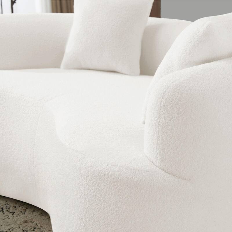 66.93" Curved Loveseat - White Full Compression Sponge Sofa with Teddy Velvet Fabric