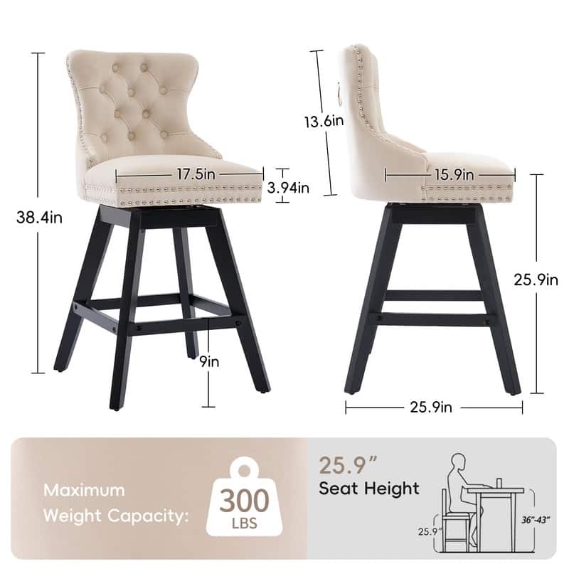 Swivel Velvet Leisure Style Bar stools Set of 8