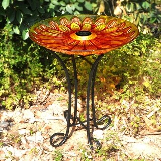 Solar Floral Glass Bird Bath With Stand