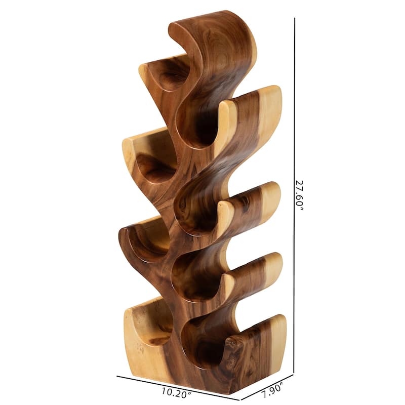 Matana Suar Wood Wine Rack with 8-Bottle Capacity, Modern Rustic Wine Organizer Stand with Tree Branch Design, Free-Standing