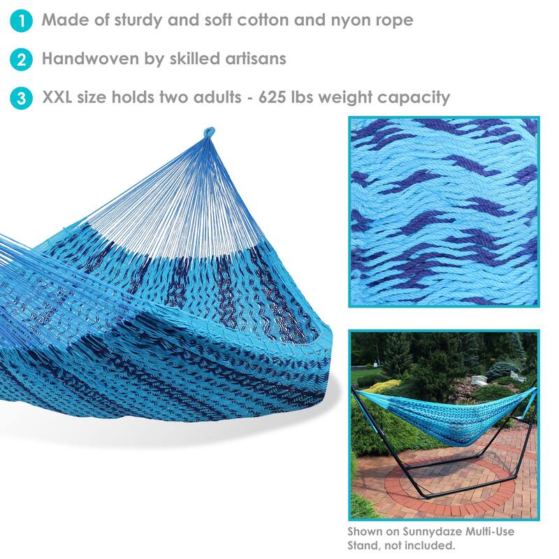 Mayan Family Hammock XXL Blue Handwoven Thick Cord - 880-lb. Capacity