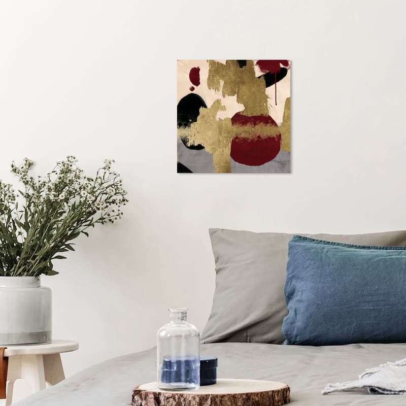 Wynwood Studio Canvas Abstract Cranberry Mix Gold and Metallic Gold Modern & Contemporary Wall Art Canvas Print - 12 x 12