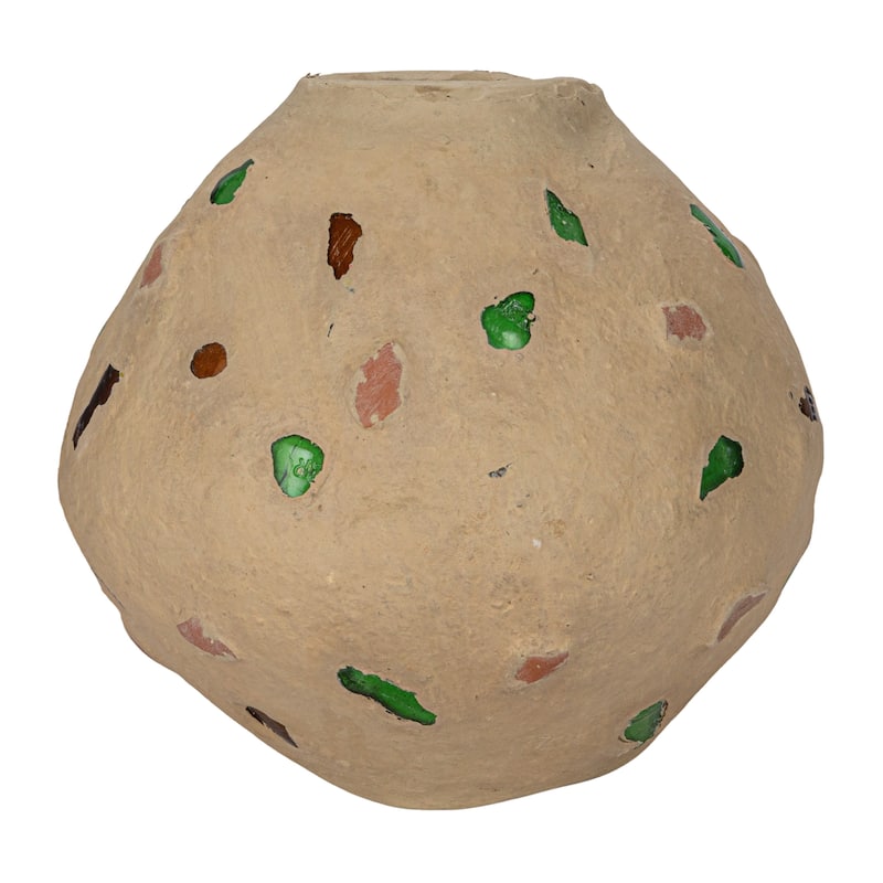 Handmade Paper Mache Vase with Embedded Glass