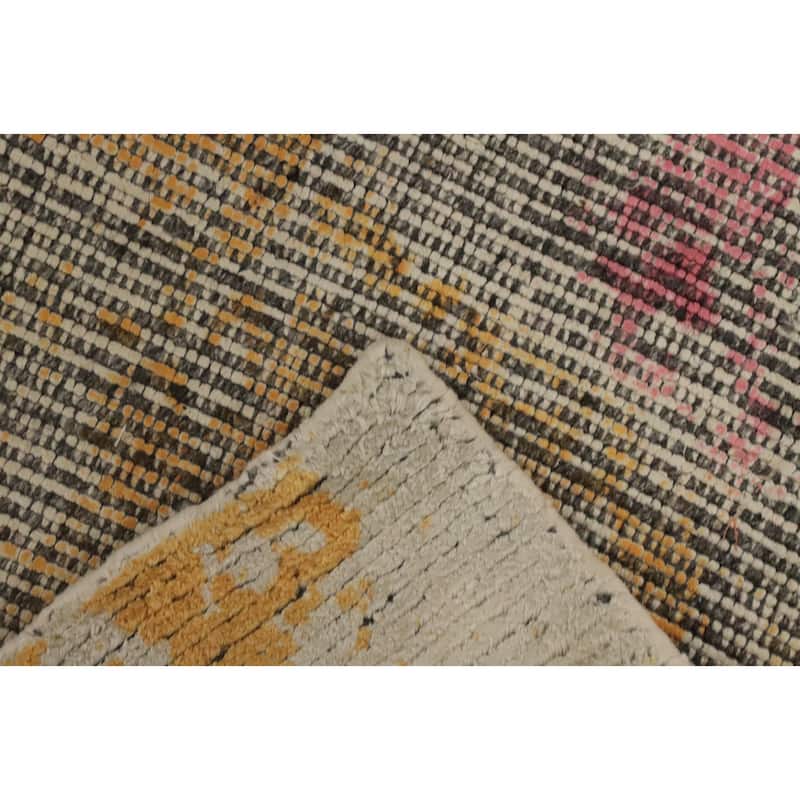 Hand Knotted Oriental Viscose Silk Carpet Modern Abstract Multi-Colored Abstract Area Rug - 5' 0'' X 3' 0''