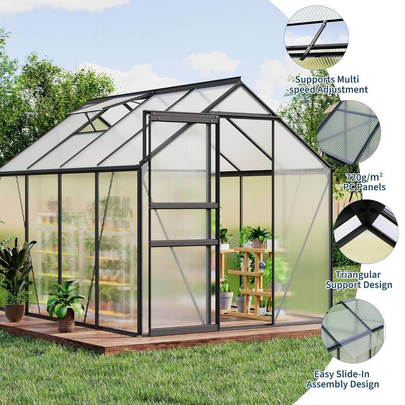 6 x 8 FT Winter Polycarbonate Greenhouse for Outdoors Gardening, Black