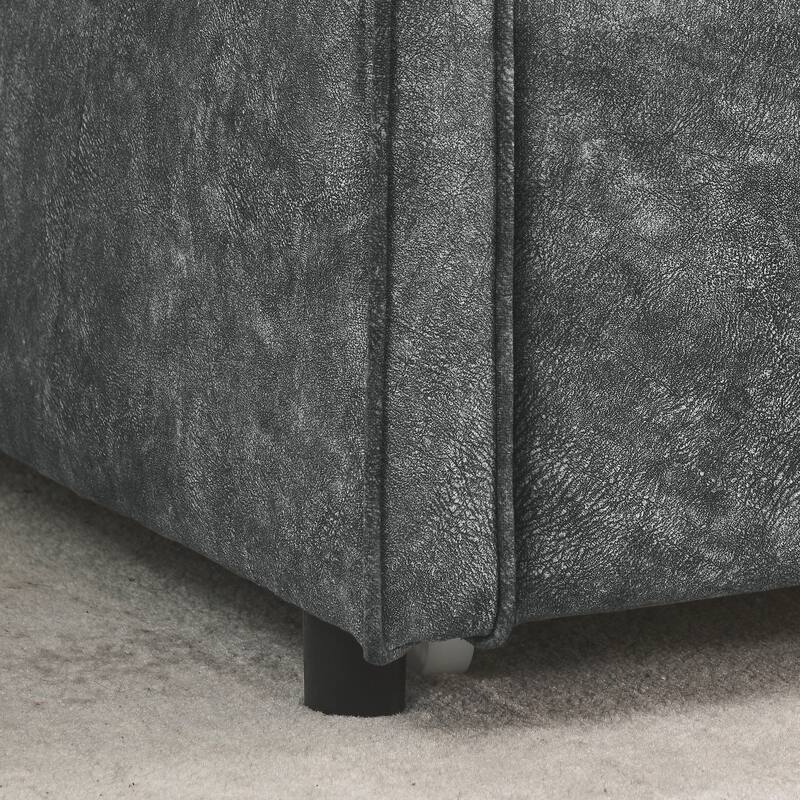 Grey Upholstered Tufted Sofa Bed Twin Size Daybed with Trundle
