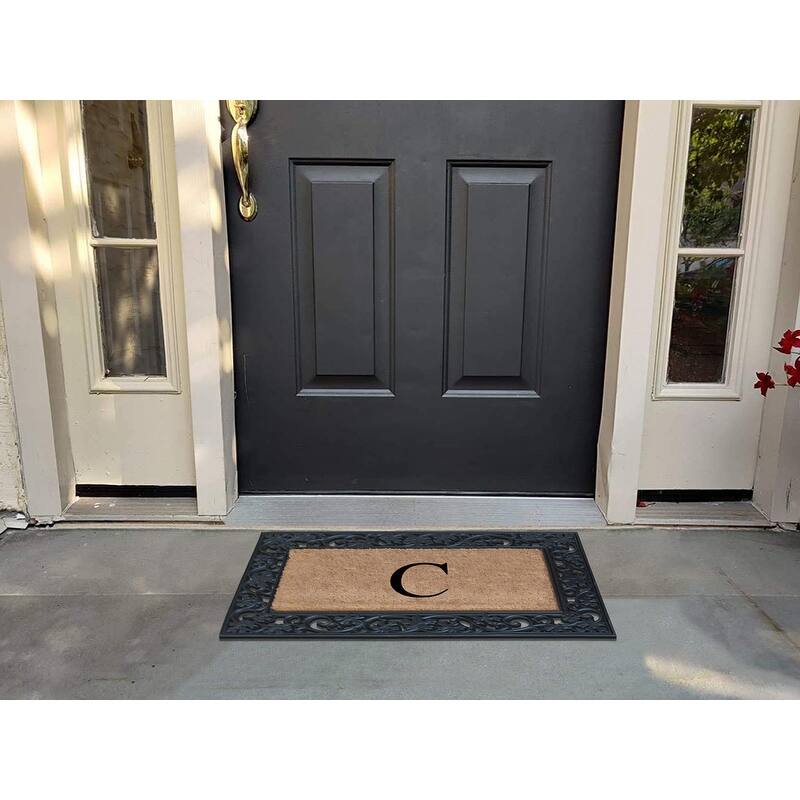 A1HC Rubber and Coir Dirt Trapper Heavy Weight Large Monogrammed Doormat 23"X38", Black