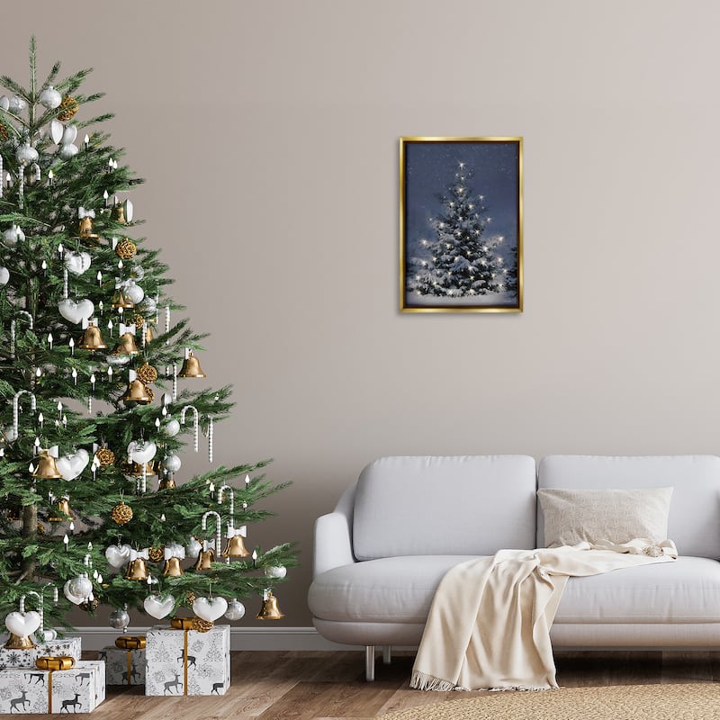 Stupell Snowy Nighttime Christmas Tree Framed Floater Canvas Wall Art Design By Lori Deiter