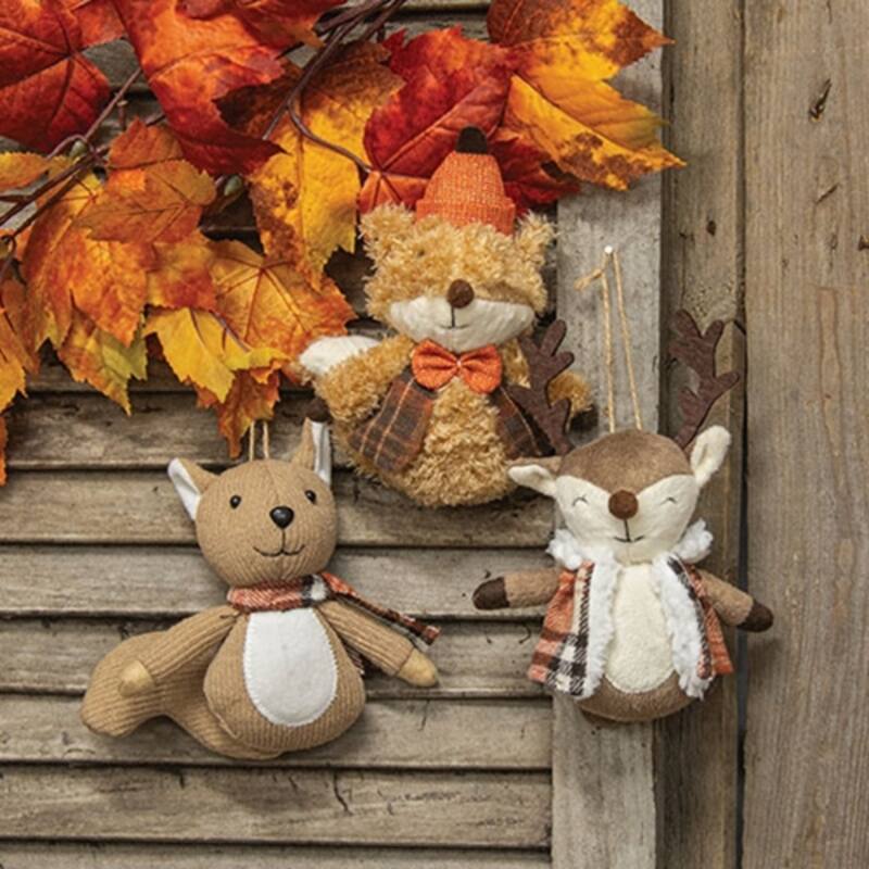 Multi Color Plush Woodland Animal Ornaments Set with Hanging Loop Christmas Decor, 3 Asstd - 6.50 x 3 x 7.50 in.