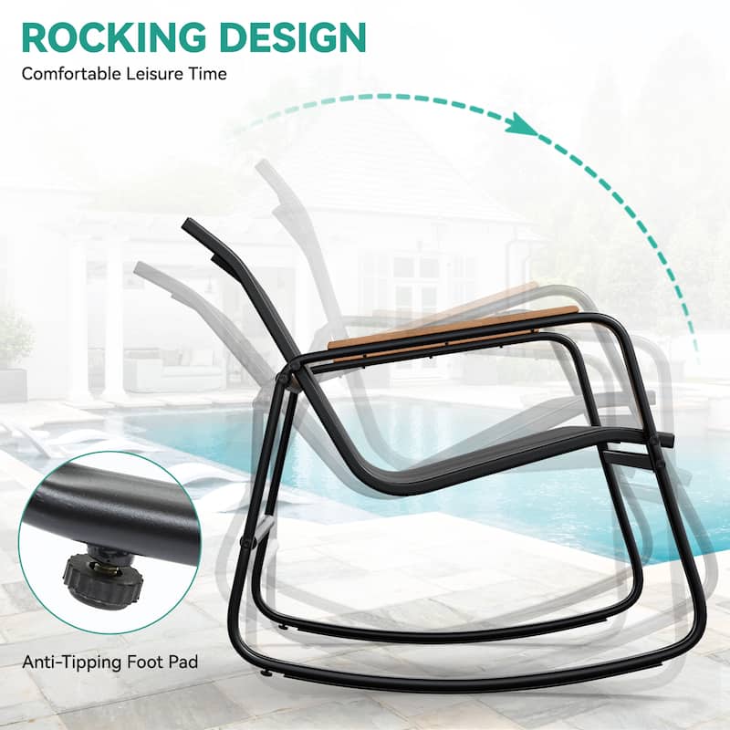 Moasis 3-piece Outdoor Rocking Chair Chat Set with Side Table