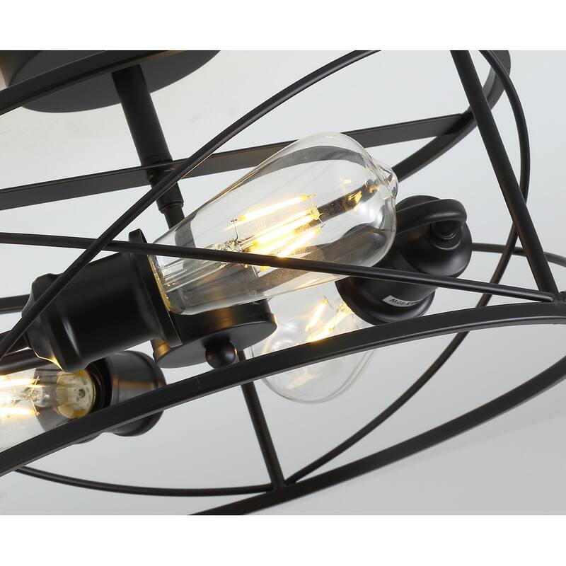 Industrial Black 3-Light Cage Shape Metal Frame Ceiling Semi Flush Mount