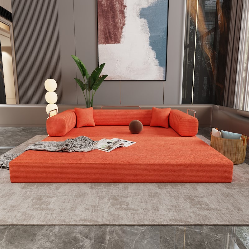 79" Tangerine Corduroy & Foam Double Sofa Bed with Soft Pillows