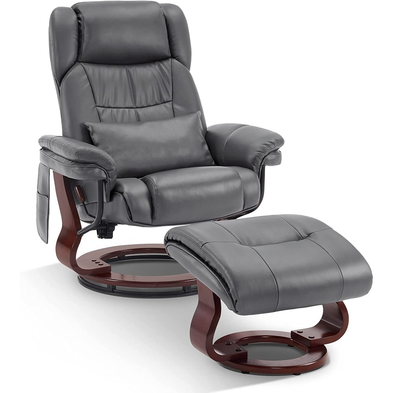 Mcombo leather soft swiveling recliner chair with clearance wrapped swiveling wood base and matching ottoman