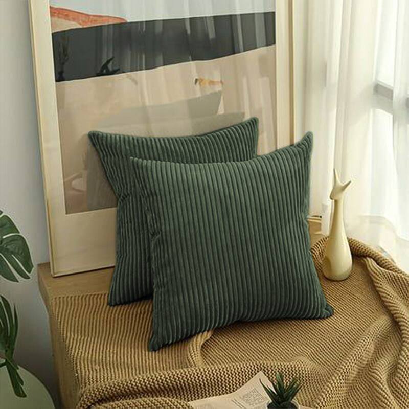 Set of 2 Modern Decorative Soft Corduroy Throw Pillows - Green