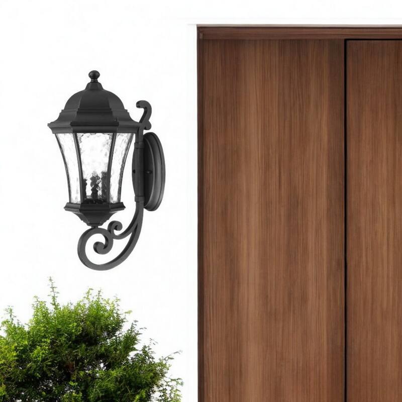 Glass Flush Mount Outdoor Wall Light with 3 Light Lantern Design - 11” x 9.25” x 19.5” (D x W x H)