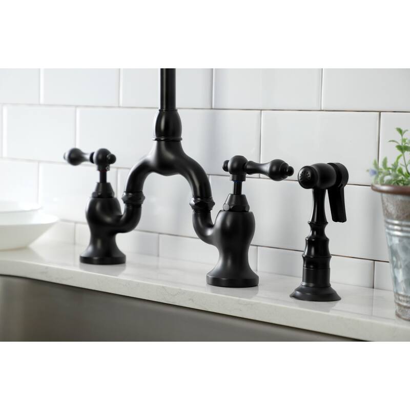 Kingston Brass English Country Bridge Kitchen Faucet with Brass Sprayer