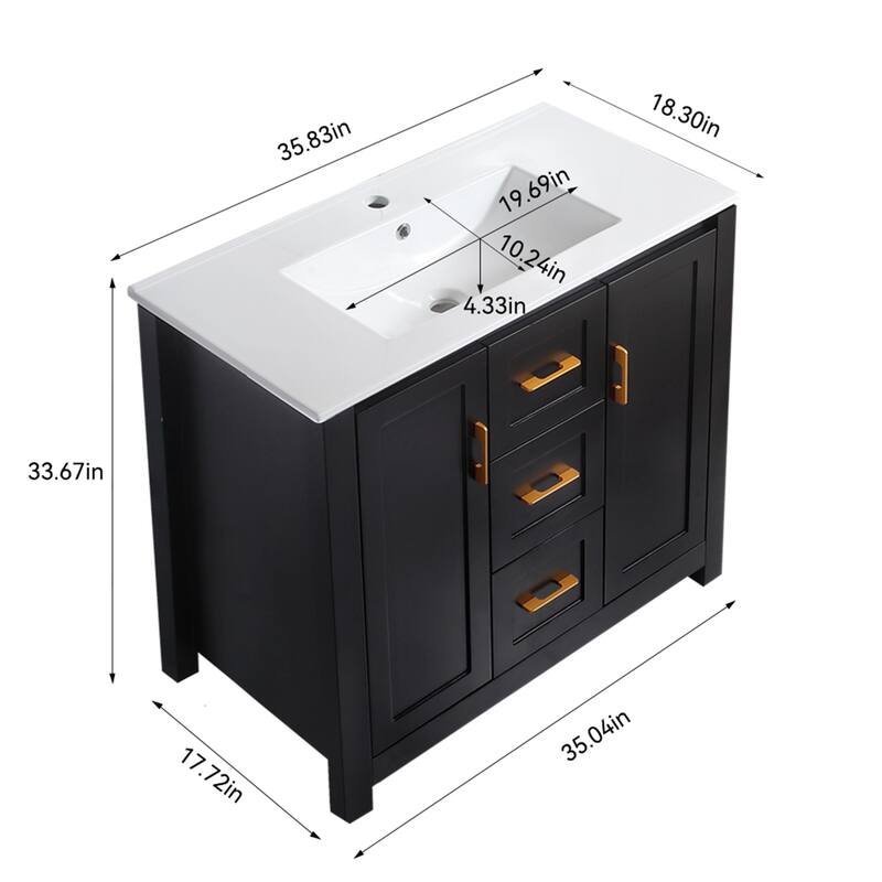36"Freestanding Bathroom Vanity with Ceramic Sink