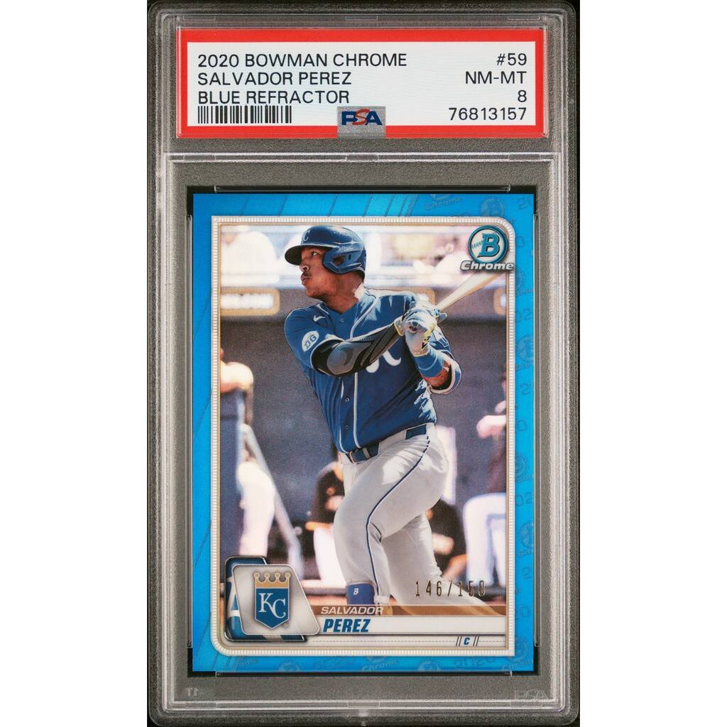 Salvador Perez 2020 Bowman Chrome Blue Refractor Baseball Card #59 PSA 8 146/150 - 8'6" x 11'6"