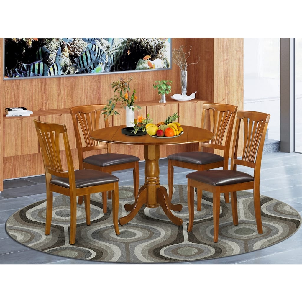 Round Drop Leaf Dining Table Set - Kitchen Table with 4 Chairs - Small Space Dining