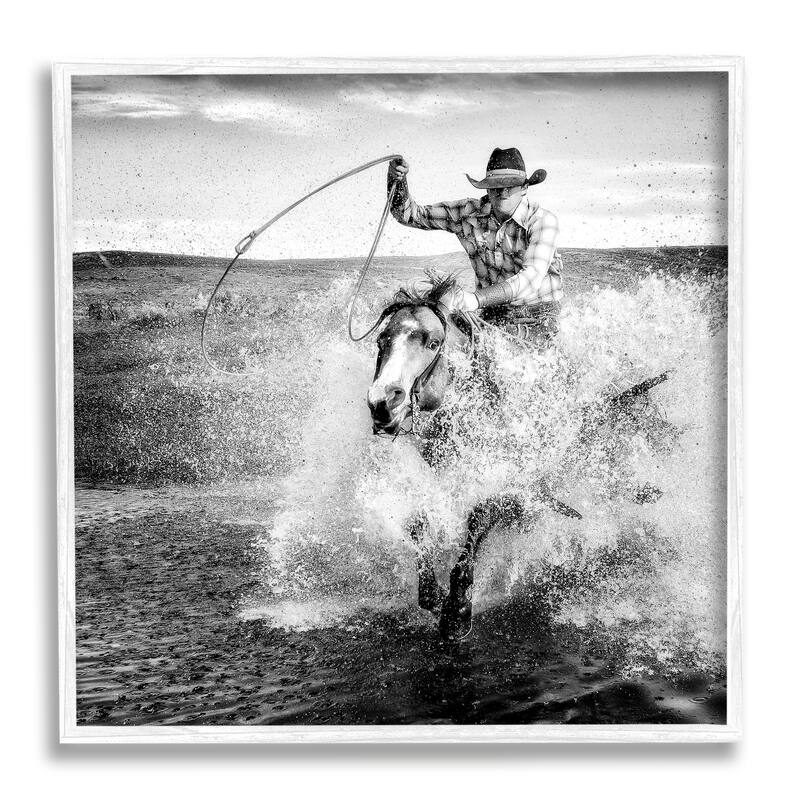 Stupell Ropin' Time Cowboy Framed Giclee Art Design by PBurchettePhoto - 17 x 17 - White