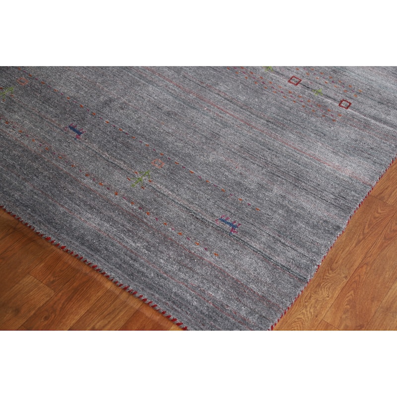 Hand Knotted Oriental 100% Wool Carpet Tribal Animal Pictorial Greys & Charcoal Gabbeh Area Rug - 9' 6'' X 7' 11''