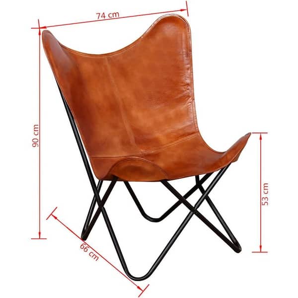 dimension image slide 1 of 2, vidaXL Butterfly Chair, Goat Leather, 26 x 29.1 x 35.4 Inches, Brown - 29.1" x 26" x 35.4"