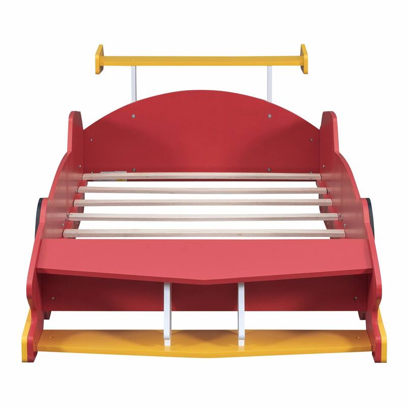Race Car-Shaped Platform Bed with Wheels