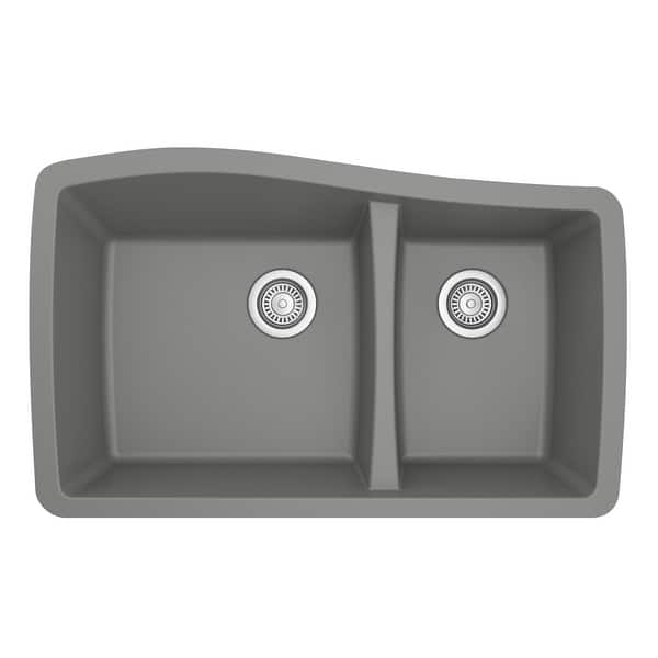 slide 8 of 57, Karran Undermount Quartz 60/40 Double Bowl Kitchen Sink Grey