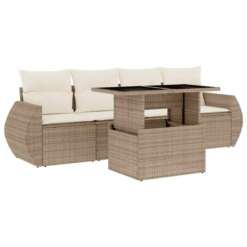 vidaXL Patio Sofa Set with Cushions Outdoor Furniture 5 Piece Poly Rattan - 21.7 x 39.4 x 28.7