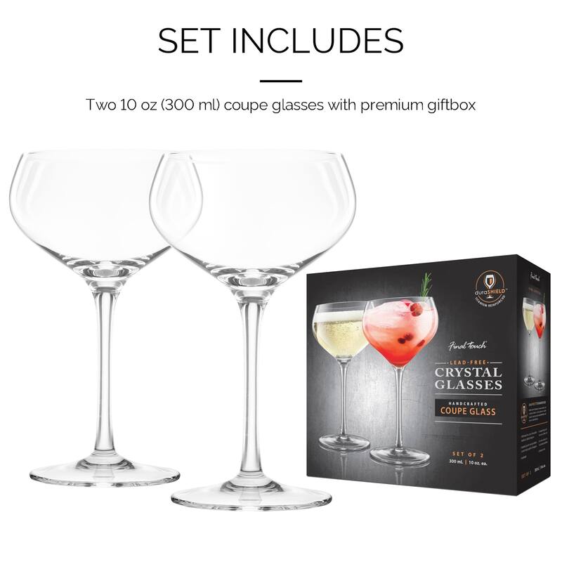 Final Touch Set of 2 Coupe Lead Free Crystal Glasses - 10 oz