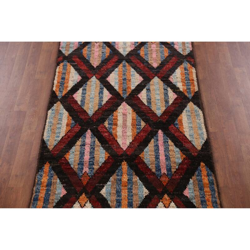 Trellis Moroccan Oriental Runner Rug Handmade Wool Carpet - 3'4" x 12'8"