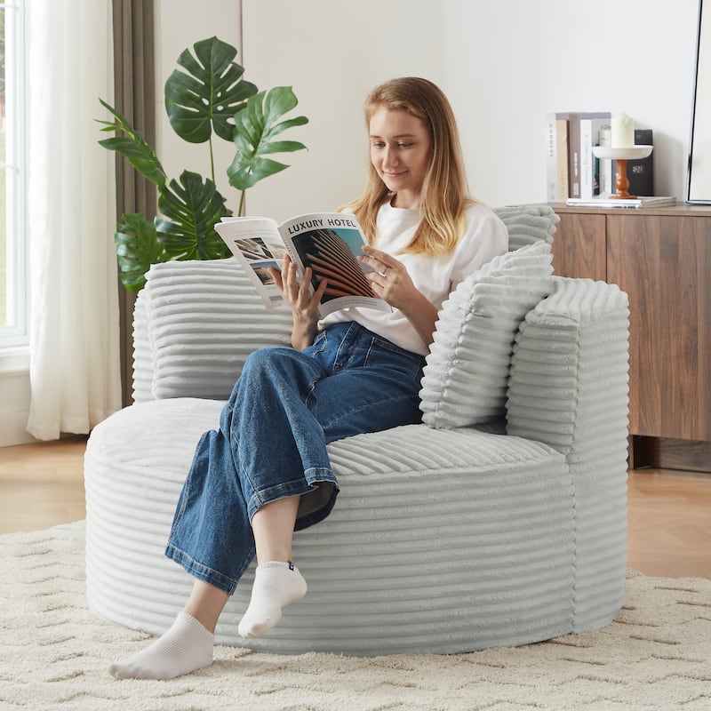 Compressible Corduroy Round Chair with Cushioned Backrest - Modern Comfort Seating for Living Room,Office,Apartment(no swivel)