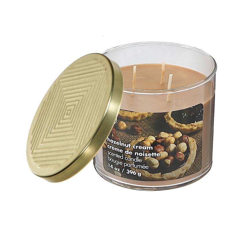 14 Oz 3 Wick Jar Candle With Lid (Hazelnut Cream) Set of 2 On Sale